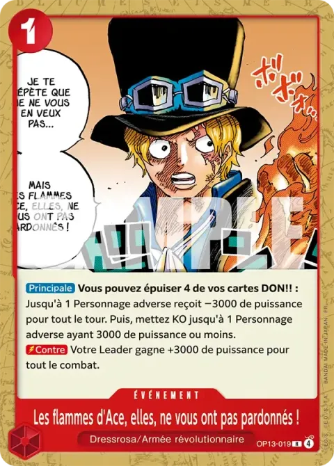 Carte One Piece Les flammes d’Ace, elles, ne vous ont pas pardonnés ! OP13-019 · parallèle, extension Deck rouge/noir Sabo