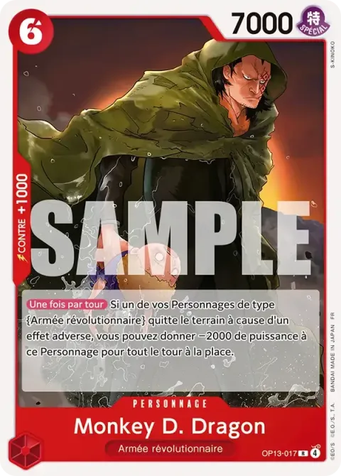 Carte One Piece Monkey D. Dragon OP13-017, extension Deck rouge/noir Sabo
