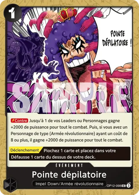 Carte One Piece Pointe dépilatoire OP12-098, extension Deck rouge/noir Sabo