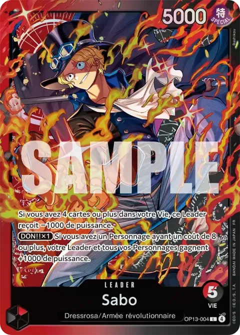 Carte One Piece Sabo OP13-004 · parallèle 2, extension Deck rouge/noir Sabo