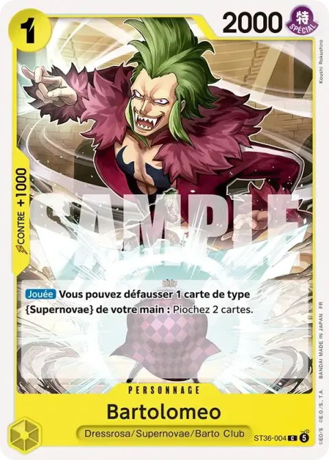 Carte One Piece Bartolomeo ST36-004, extension Deck jaune Eustass « Captain » Kidd