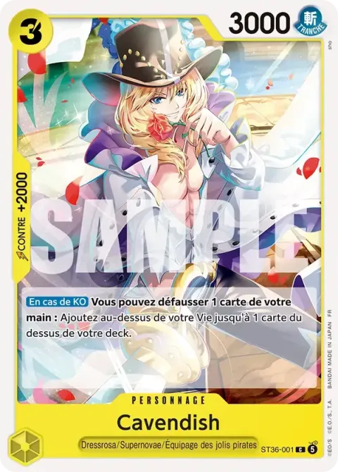 Carte One Piece Cavendish ST36-001, extension Deck jaune Eustass « Captain » Kidd