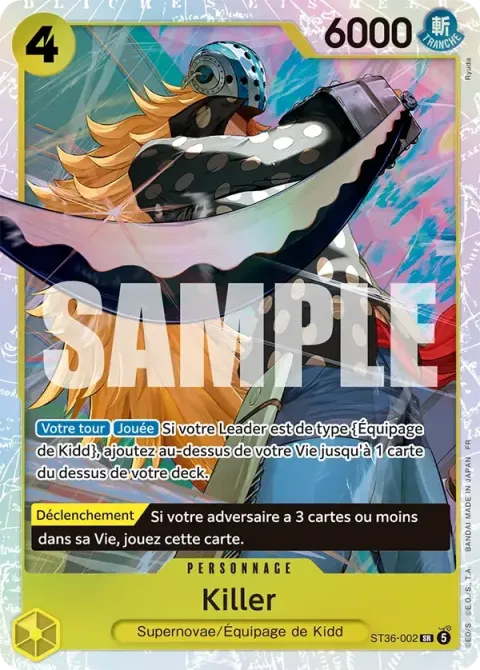 Carte One Piece Killer ST36-002, extension Deck jaune Eustass « Captain » Kidd