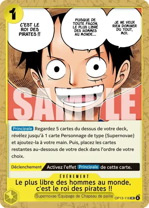 Carte One Piece Le plus libre des hommes au monde, c’est le roi des pirates !! OP13-116, extension Deck jaune Eustass « Captain » Kidd