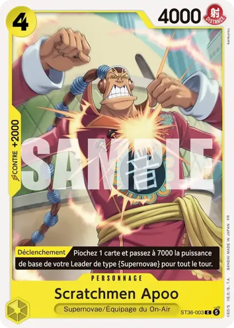 Carte One Piece Scratchmen Apoo ST36-003, extension Deck jaune Eustass « Captain » Kidd