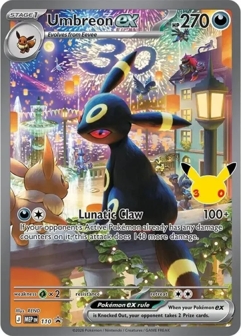 Carte Pokémon Noctali-ex Promo 110, extension Pokémon 30e Anniversaire