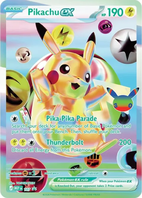 Carte Pokémon Pikachu-ex Promo 107, extension Pokémon 30e Anniversaire