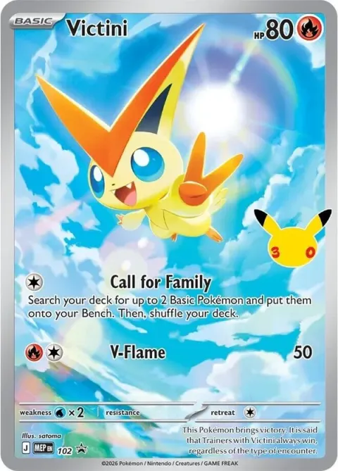 Carte Pokémon Victini Promo 102, extension Pokémon 30e Anniversaire