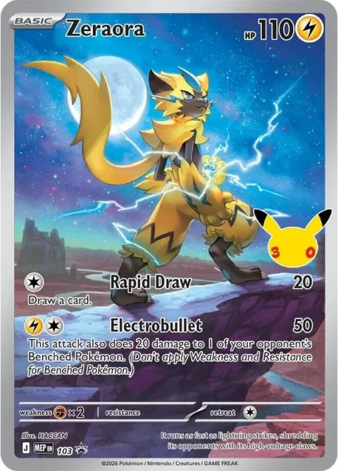Carte Pokémon Zeraora Promo 103, extension Pokémon 30e Anniversaire