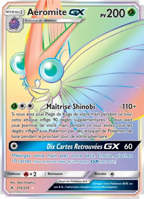 Carte Pokémon Aéromite GX 216/214, extension Alliance Infaillible