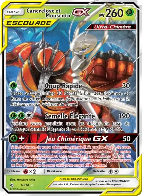 Carte Pokémon Cancrelove et Mouscoto GX 001/214, extension Alliance Infaillible