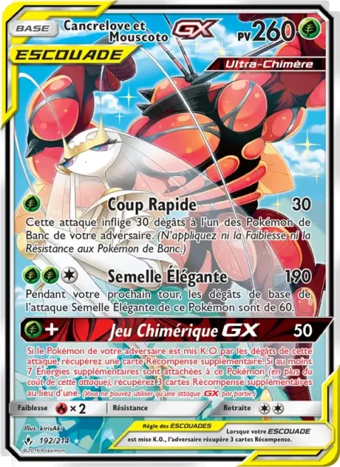 Carte Pokémon Cancrelove et Mouscoto GX 192/214, extension Alliance Infaillible