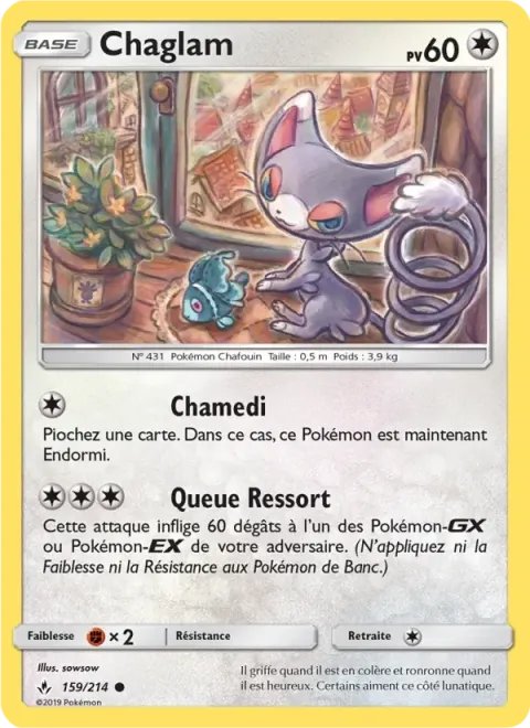 Carte Pokémon Chaglam 159/214, extension Alliance Infaillible