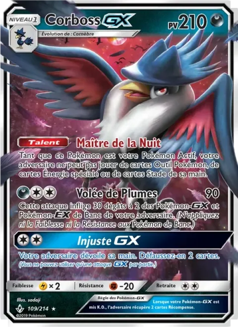 Carte Pokémon Corboss GX 109/214, extension Alliance Infaillible