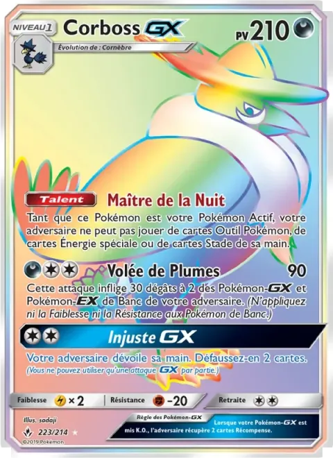 Carte Pokémon Corboss GX 223/214, extension Alliance Infaillible