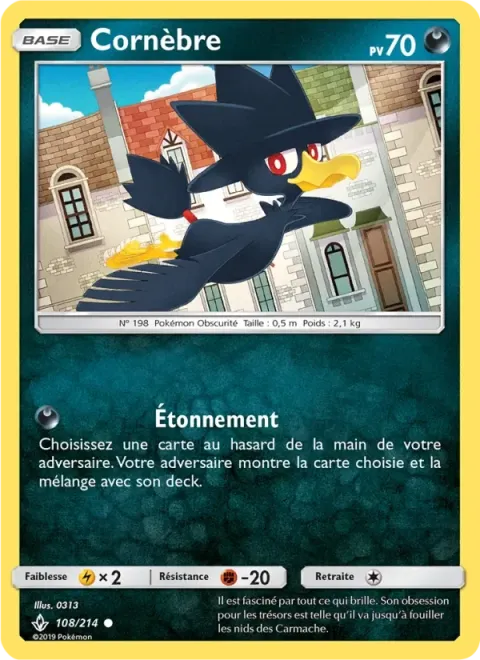 Carte Pokémon Cornèbre 108/214, extension Alliance Infaillible
