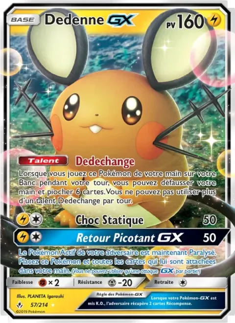 Carte Pokémon Dedenne GX 057/214, extension Alliance Infaillible