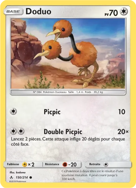 Carte Pokémon Doduo 150/214, extension Alliance Infaillible