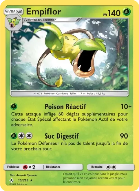 Carte Pokémon Empiflor 015/214, extension Alliance Infaillible
