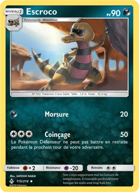 Carte Pokémon Escroco 115/214, extension Alliance Infaillible