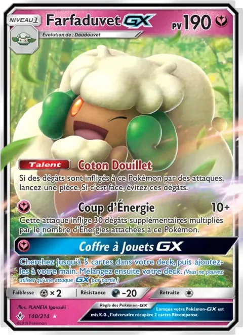 Carte Pokémon Farfaduvet GX 140/214, extension Alliance Infaillible