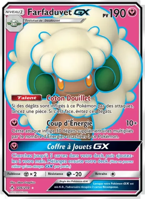 Carte Pokémon Farfaduvet GX 206/214, extension Alliance Infaillible