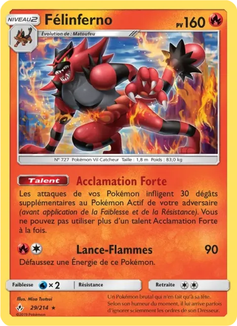 Carte Pokémon Félinferno 029/214, extension Alliance Infaillible