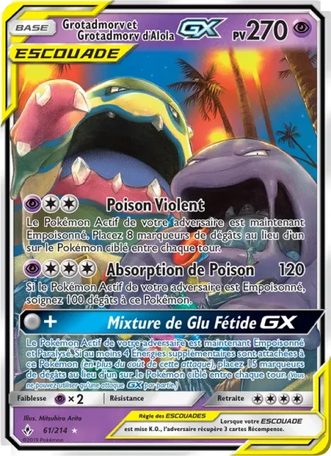 Carte Pokémon Grotadmorv et Grotadmorv d’Alola GX 061/214, extension Alliance Infaillible