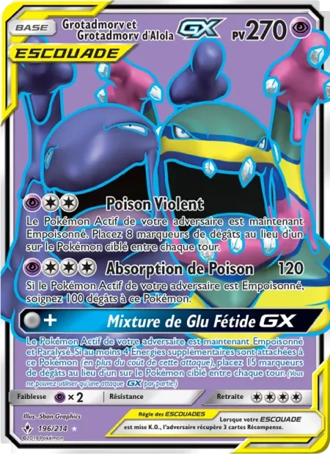 Carte Pokémon Grotadmorv et Grotadmorv d’Alola GX 196/214, extension Alliance Infaillible