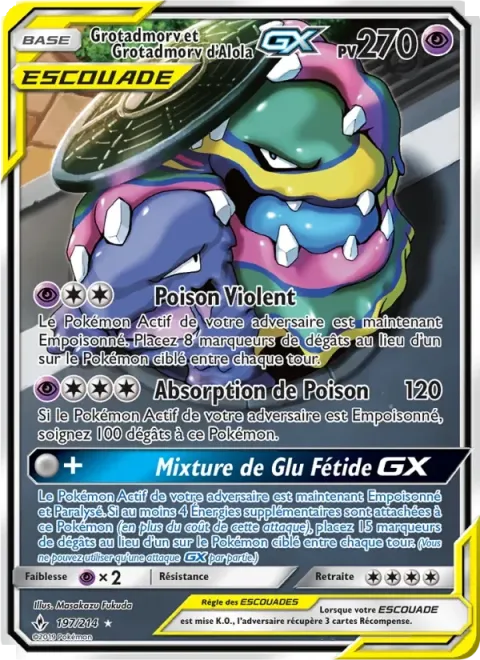 Carte Pokémon Grotadmorv et Grotadmorv d’Alola GX 197/214, extension Alliance Infaillible