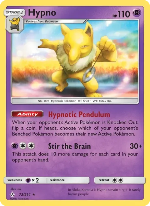 Carte Pokémon Hypnomade 072/214, extension Alliance Infaillible