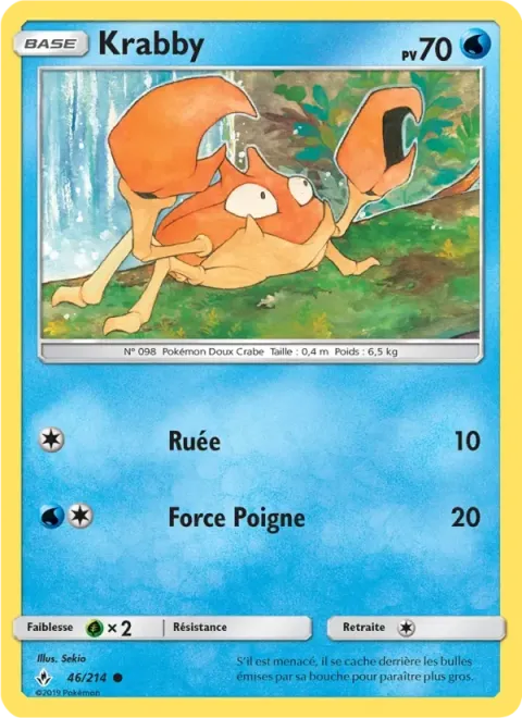 Carte Pokémon Krabby 046/214, extension Alliance Infaillible