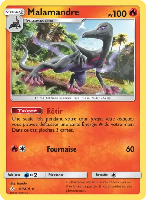 Carte Pokémon Malamandre 031/214, extension Alliance Infaillible