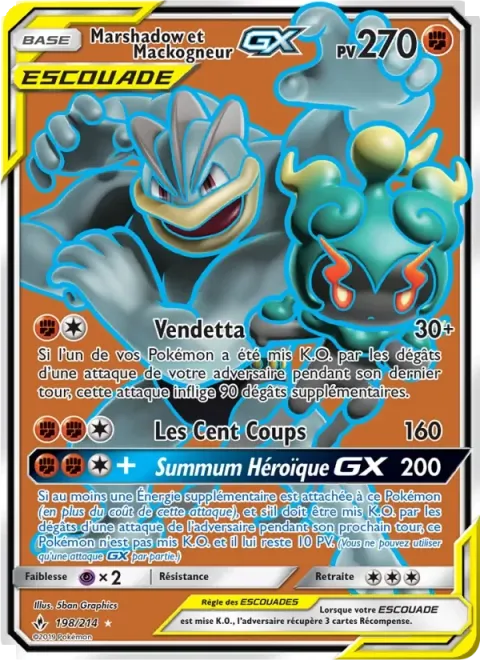 Carte Pokémon Marshadow et Mackogneur GX 198/214, extension Alliance Infaillible