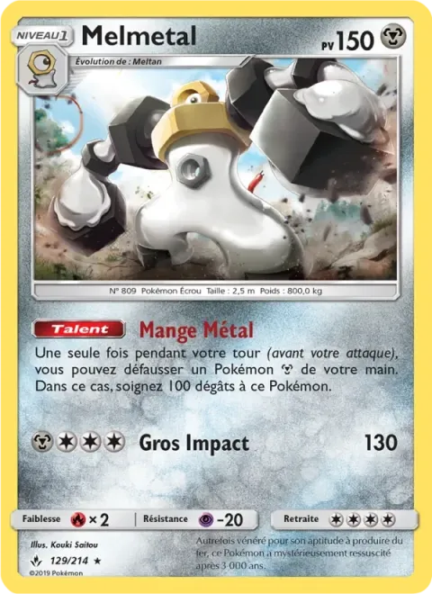 Carte Pokémon Melmetal 129/214, extension Alliance Infaillible