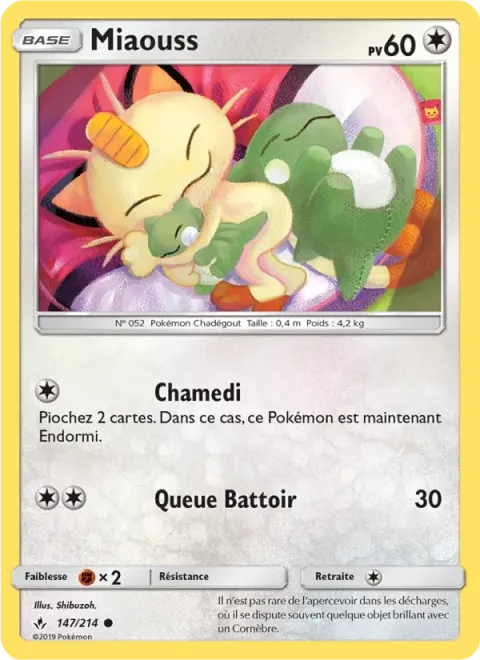 Carte Pokémon Miaouss 147/214, extension Alliance Infaillible