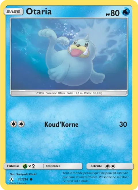 Carte Pokémon Otaria 044/214, extension Alliance Infaillible