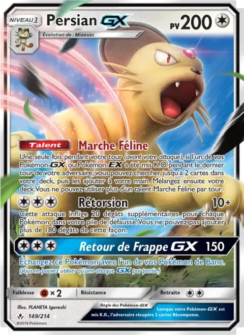 Carte Pokémon Persian GX 149/214, extension Alliance Infaillible