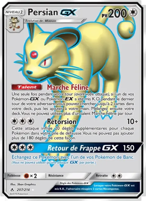 Carte Pokémon Persian GX 207/214, extension Alliance Infaillible