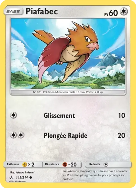Carte Pokémon Piafabec 145/214, extension Alliance Infaillible