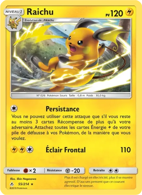 Carte Pokémon Raichu 055/214, extension Alliance Infaillible