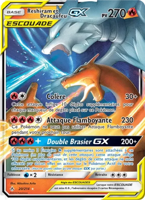 Carte Pokémon Reshiram et Dracaufeu GX 020/214, extension Alliance Infaillible