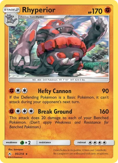 Carte Pokémon Rhinastoc 095/214, extension Alliance Infaillible