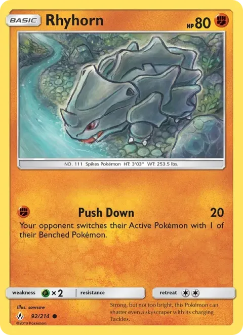 Carte Pokémon Rhinocorne 092/214, extension Alliance Infaillible