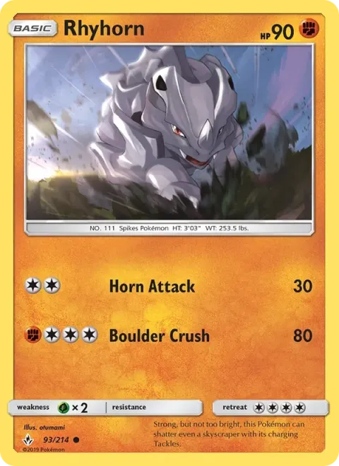 Carte Pokémon Rhinocorne 093/214, extension Alliance Infaillible