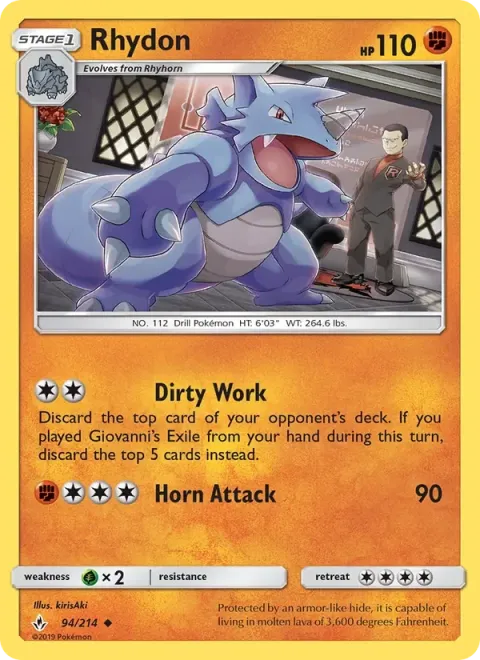 Carte Pokémon Rhinoféros 094/214, extension Alliance Infaillible
