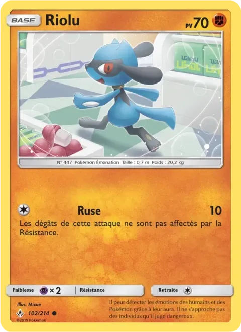 Carte Pokémon Riolu 102/214, extension Alliance Infaillible