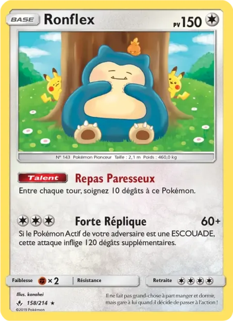 Carte Pokémon Ronflex 158/214, extension Alliance Infaillible