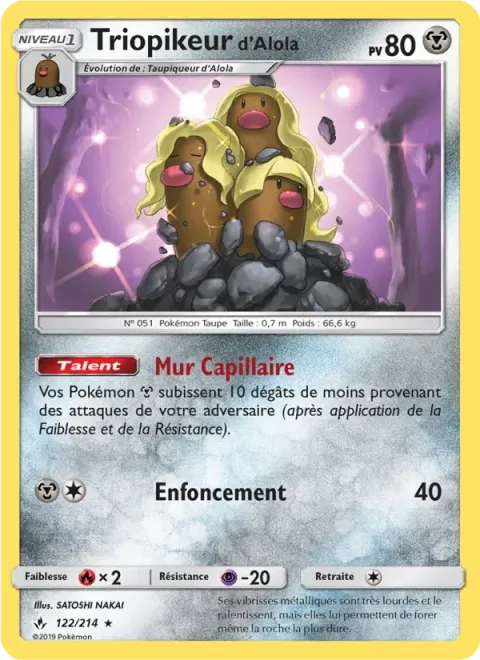 Carte Pokémon Triopikeur d’Alola 122/214, extension Alliance Infaillible