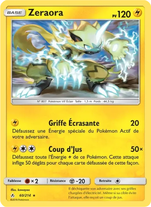 Carte Pokémon Zeraora 060/214, extension Alliance Infaillible